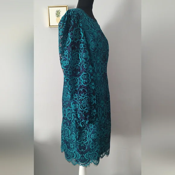 Lilly Pulitzer Women dress size 16 Lace  Color Valencia Teal Zipper Long Sleeve - Picture 8 of 15
